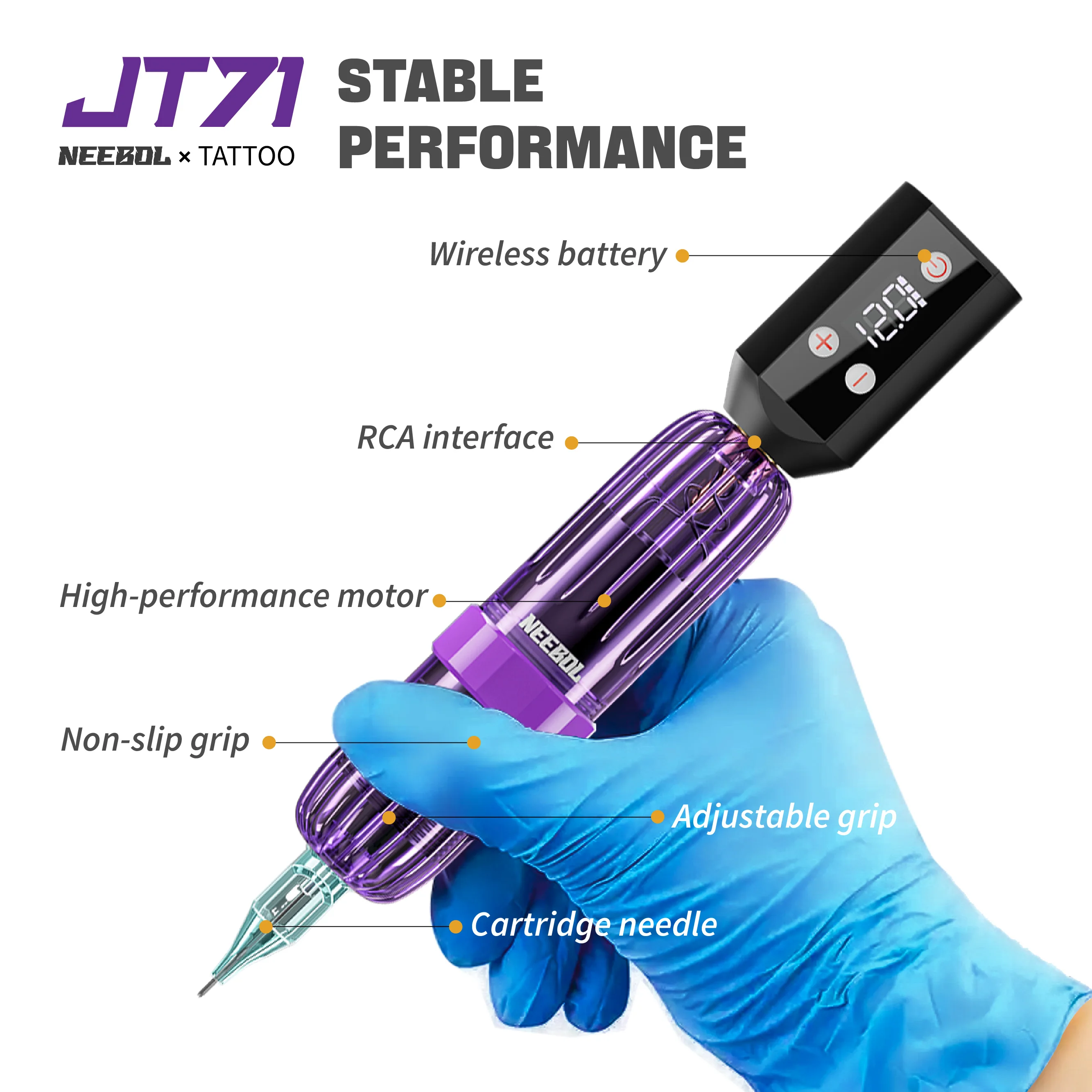 Kit profissional de máquina de tatuagem rotativa sem fio NeebolProfessional com 10 agulhas de cartucho, conjunto completo para tatuadores e iniciantes