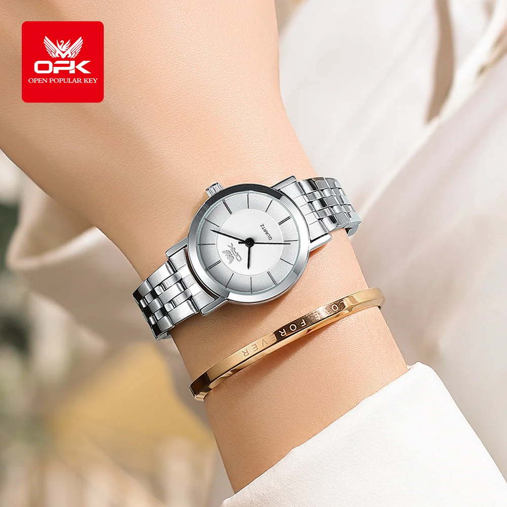 Orologio da cintura in acciaio da donna di marca OPK semplice e alla moda al quarzo impermeabile 6019