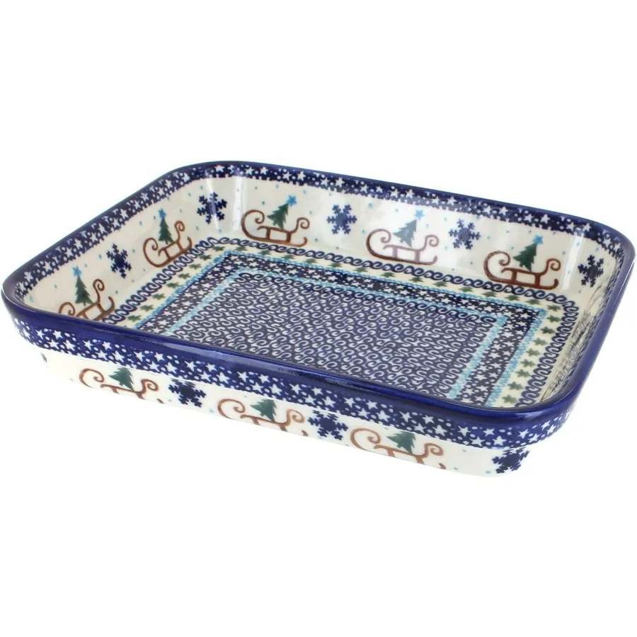 

Polish Pottery - Blue Noel Nights Small Rectangular Baker - 10.25" x 8" - Unique, Dishwasher Safe, & Durable Bakeware