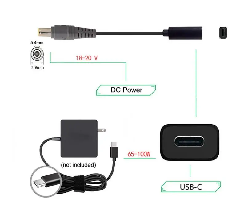 Tipo C PD Power Adapter Converter, DC cabo de conector, Cordfor Asus, HP, Dell, Toshiba, Laptop, 65W, USB 3.1, Laptop