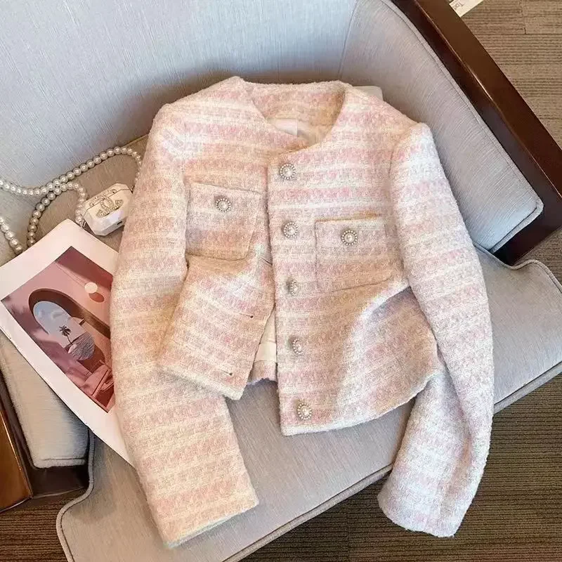 Elegant Tweed Short Jacket For Women Spring 2024 New High-End Feel French Socialite Style Long Sleeve Top