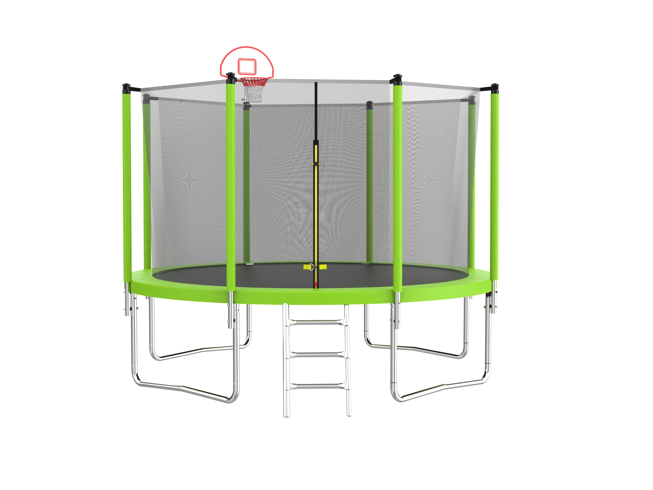 12FT Trampoline Green for Kids & Adults with Basketball Hoop and Ball ,Recreational Trampolines with Safety Enclosure for Back