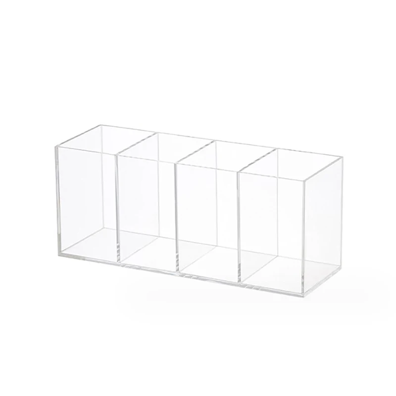 Acrylic 4-Grid Pen Holder Plexiglass Rectangular Makeup Brush Storage Box Office Stationery Storage Rack Cosmetic Storage Box