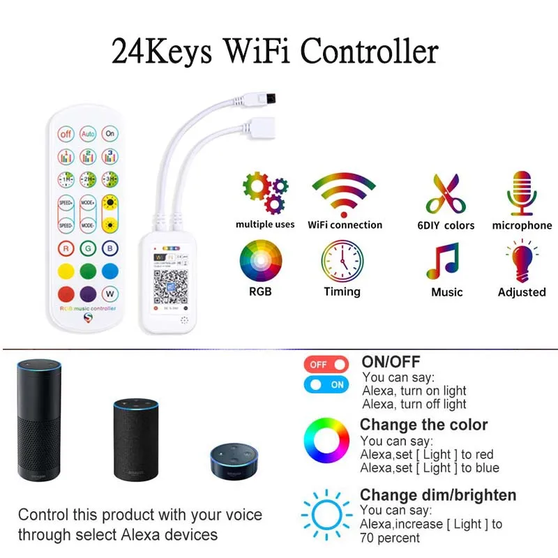 Led strip controlador, wi-fi, bluetooth, telefone inteligente, controle sem fio, fita de luz rgb, smd 2835 5050