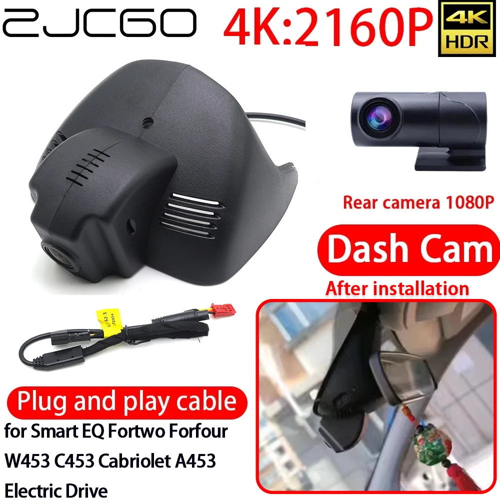 ZJCGO 4K Car DVR Dash Cam Wifi Front Rear Lens Camera 24h Monitor for Smart EQ Fortwo Forfour W453 C453 Cabriolet A453 Elec