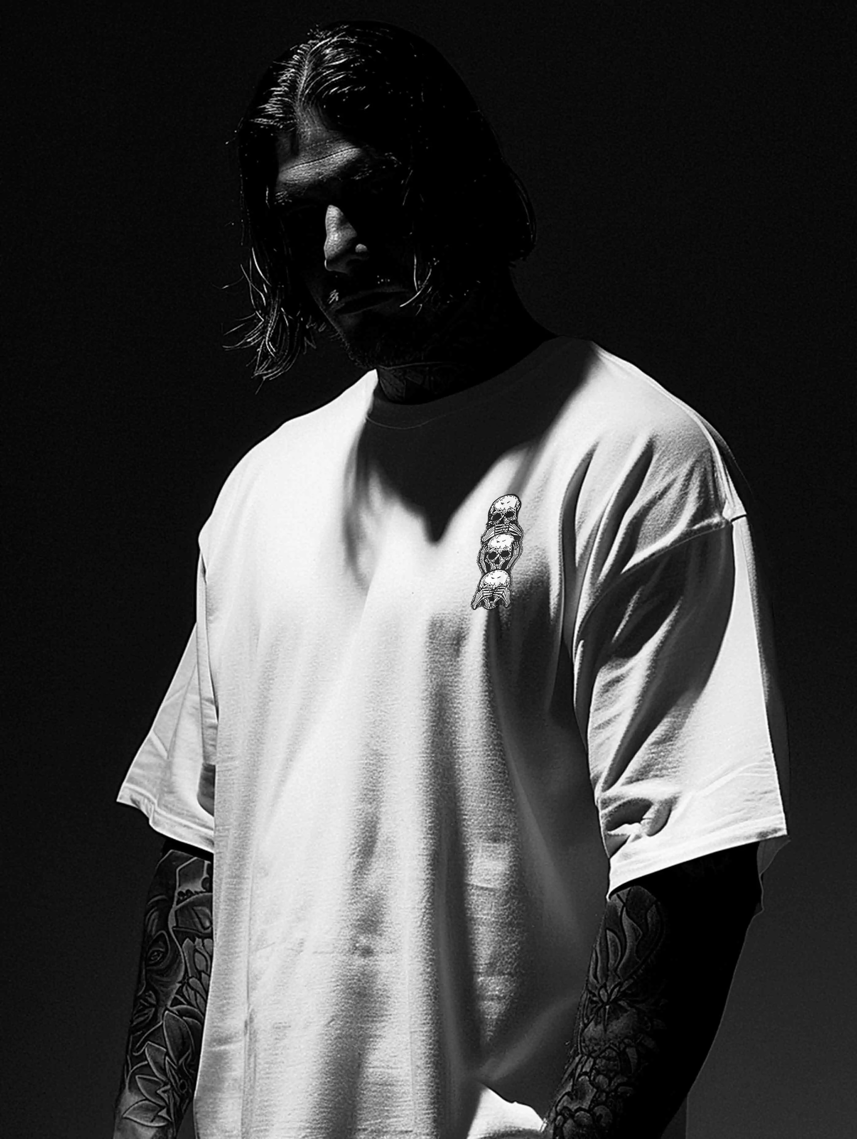 Men's Oversized Gothic Skull T-Shirt Short Sleeve Loose Fit Polyester Dark Streetwear Casual S-3XL Never Look Back Graphic Print