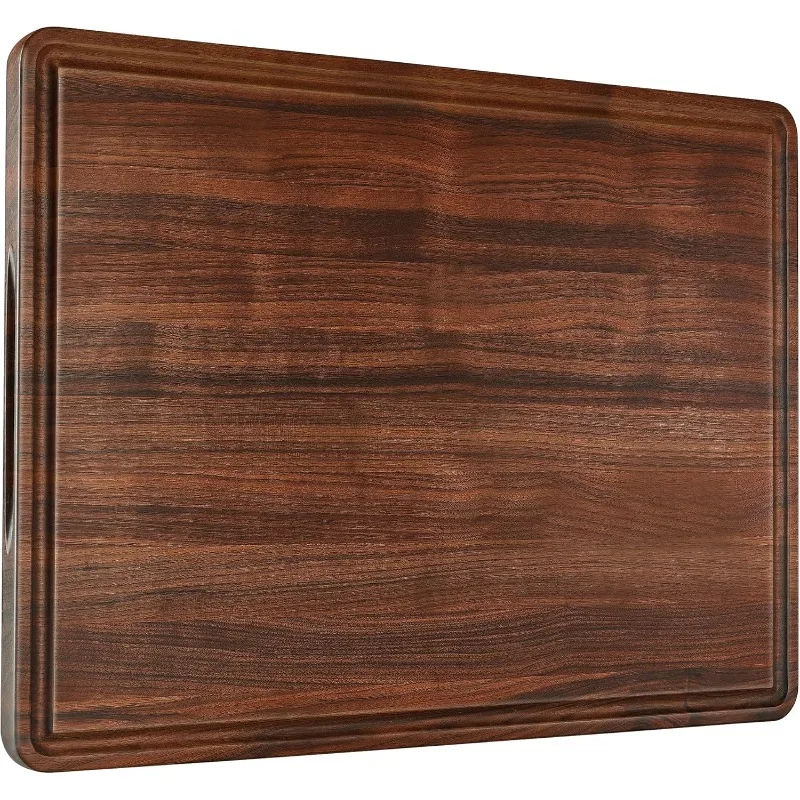 XXL Large Walnut Wood Cutting Board for Kitchen 24x18 (Gift Box) with Juice Groove Handles Non-slip Mats Thick Reversible