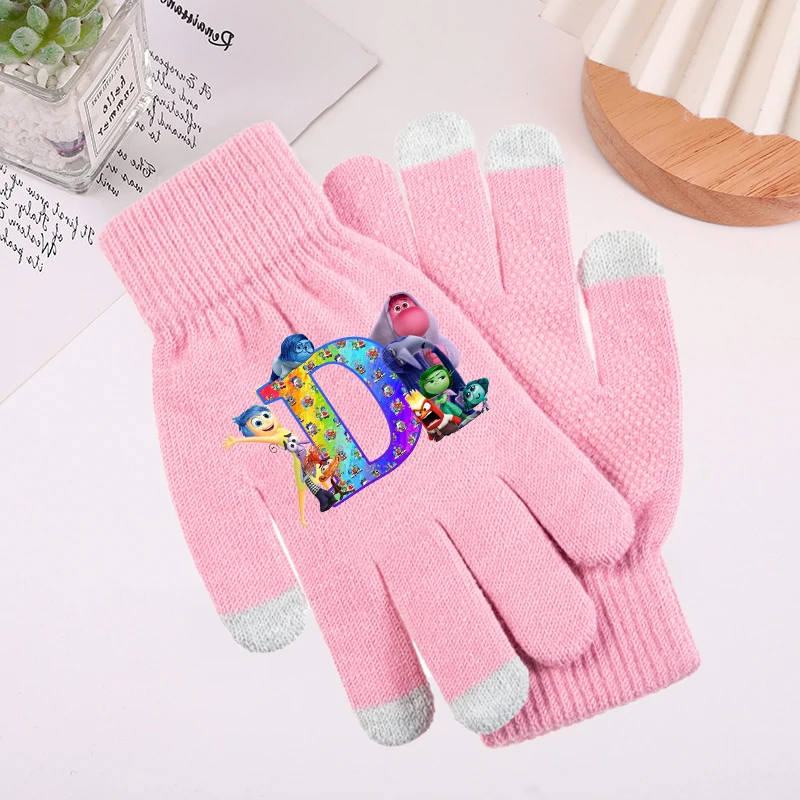 Inside Out 2 Letter Gloves for Girls Disney Anxiety Anger Anime Mittens Kids Winter Warm Outdoors Accessory Children Xmas Gift