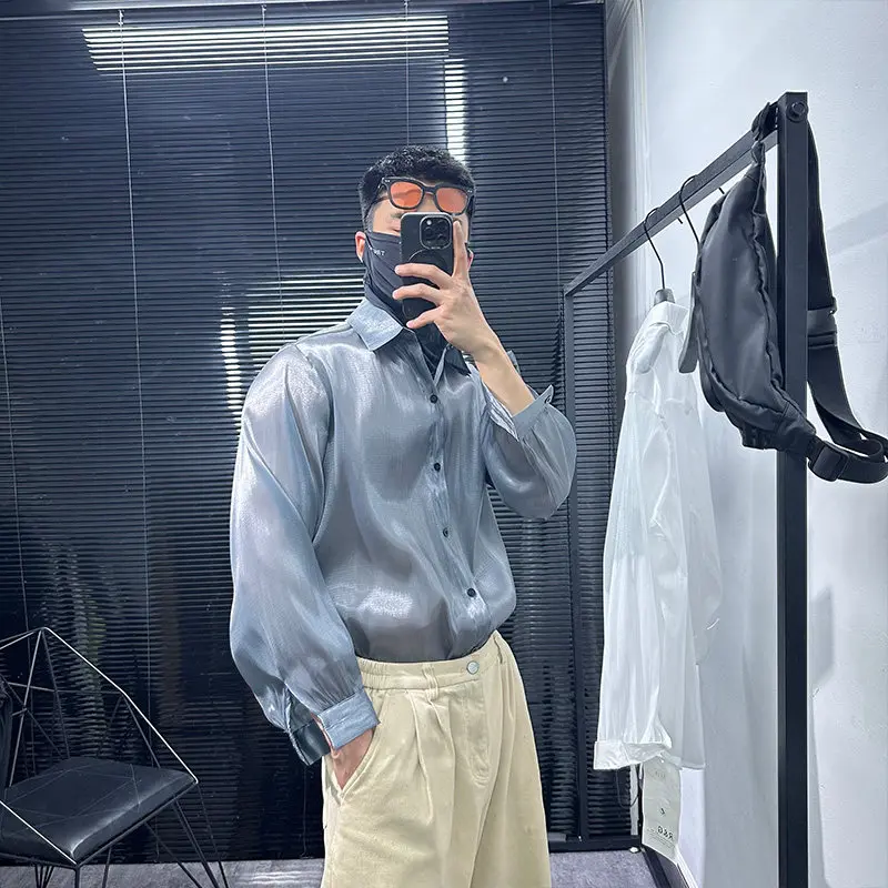 Dark Style Design Fashionable Long-Sleeved Shirt Men's High-Grade Ruan Handsome Transparent Loose Casual Jacket Clothing