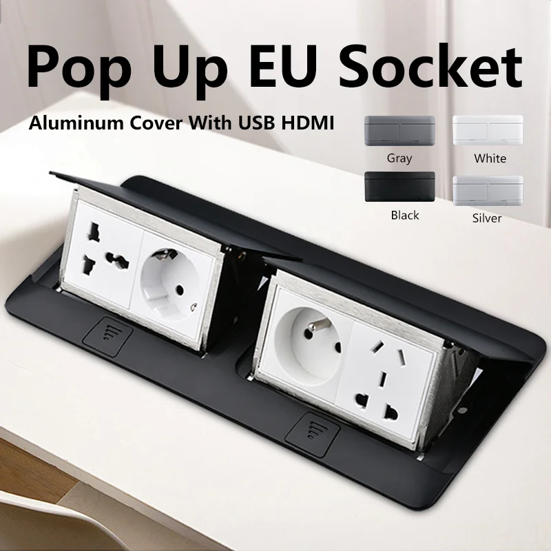 

EU RU Built-in Socket with USB HDMI Office Desktop Socket Conference Room Socket Hidden Outlet in The Countertop 146x220mm