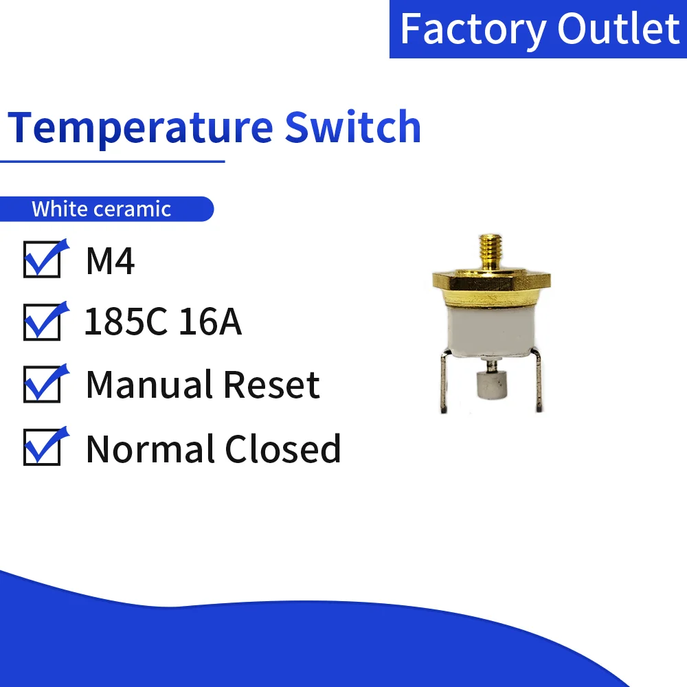 

5PCS M4 185C Manual Reset Normal Closed 16A 250V Temperature Switch Screw Cap KSD301 Insurance Fuse Threaded Mount