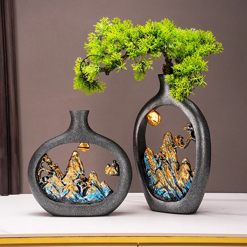 Japanese Style Wealth Vase Vintage Chinese Feng Shui Vase Office Living Room Desktop Decoration Dried Flower Vases Home Decor