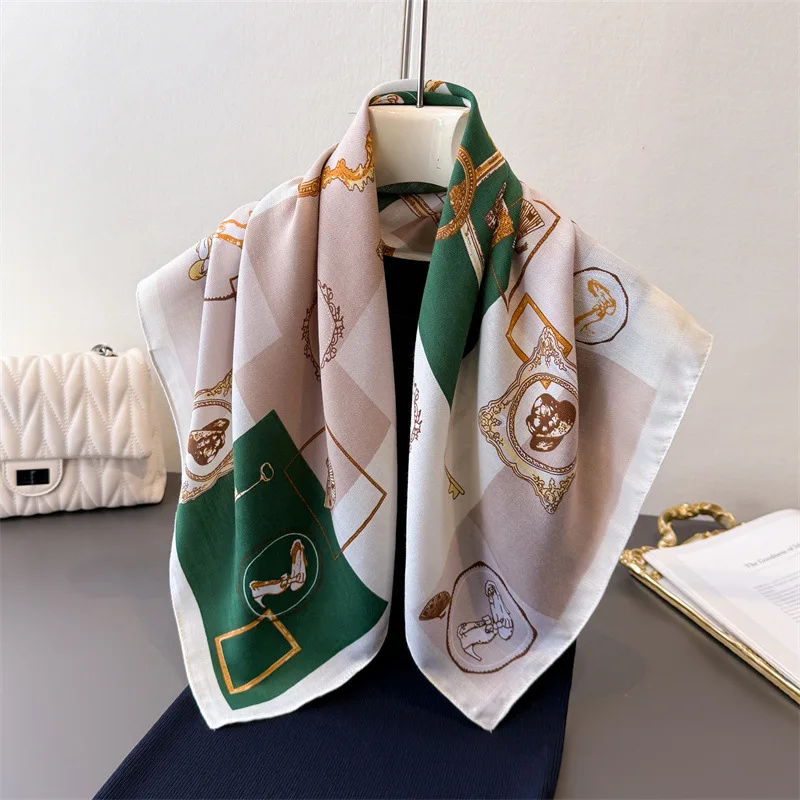 65*65 سنتيمتر الفاخرة طباعة القطن يشعر الحجاب ربيع الخريف الدافئة رئيس الأوشحة الرقبة المرأة موضة الديكور لينة Foulard باندانا