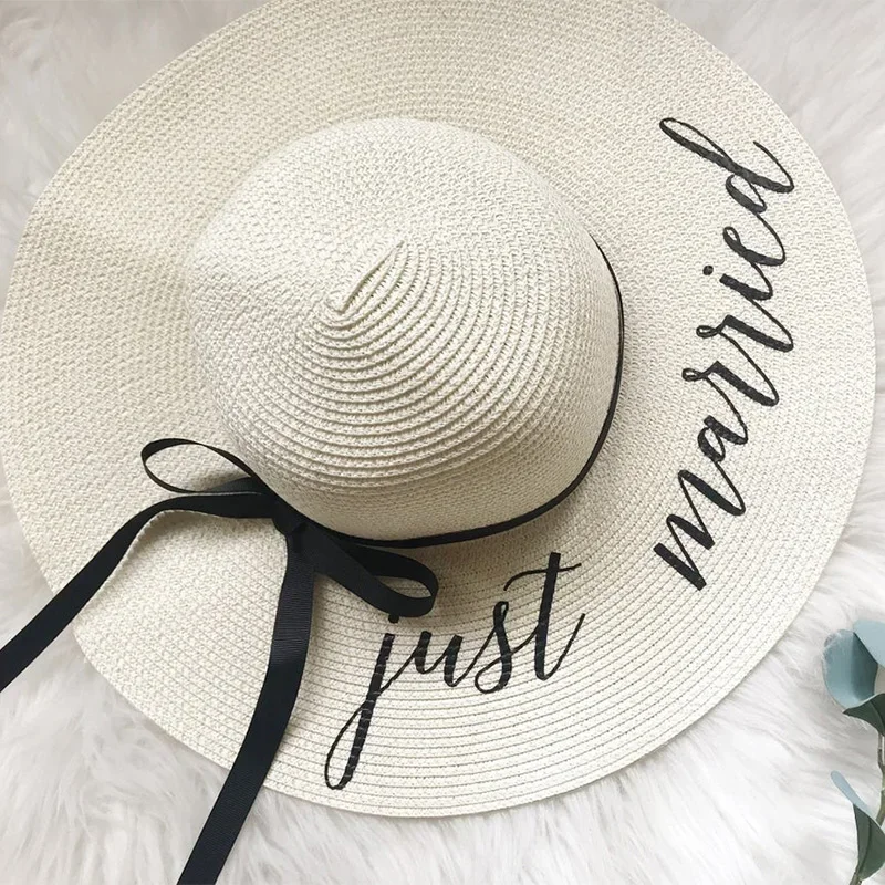 just married honeymoon Travel Vacation bride wife pool garden beach floppy hat wedding bridal shower gift present Photo props