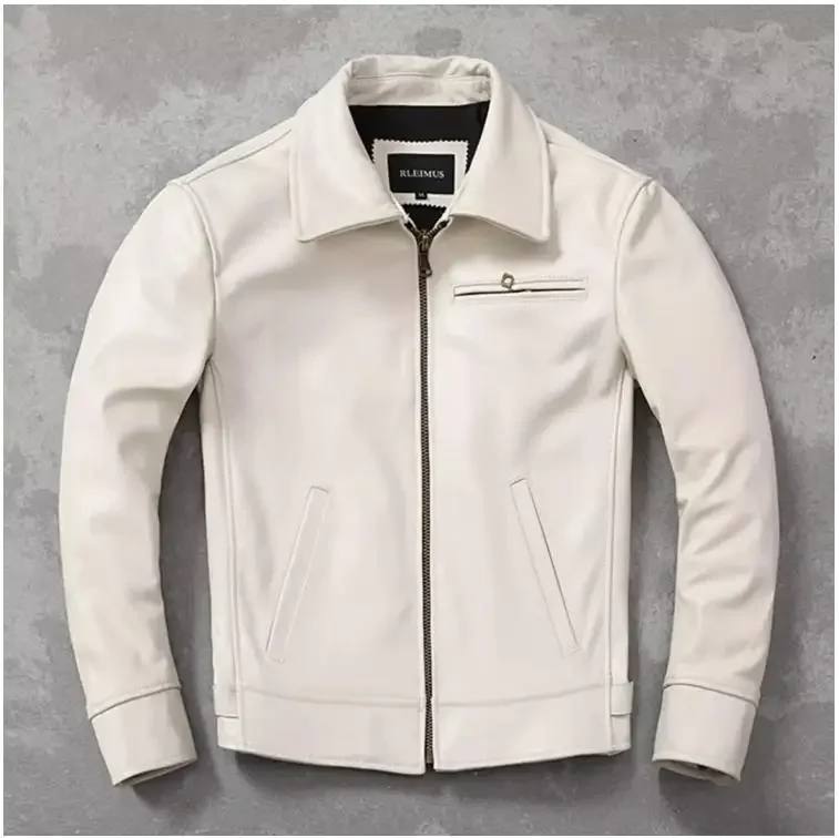 

LNY Shop Best.2023 Brand new genuine leather Jacket,Classic casual mens Leather coat,quality Rider cowhide outwear.White cool