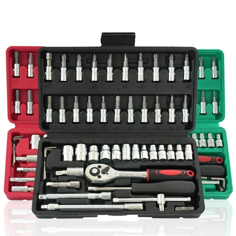 

46pcs Car Repair Tool Kit Ratchet Screwdriver Torque Wrench Spanner Socket Set Combo Tools Kit Bicycle Auto Repairing Tool Mech