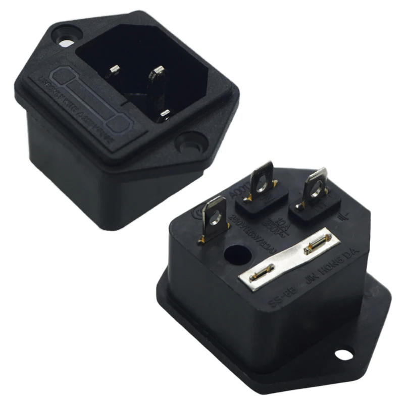 NEW Panel Mounted 3 Pin IEC 60320 C14 Inlet Male Power Plug 10A AC 250V w/ fuse holder