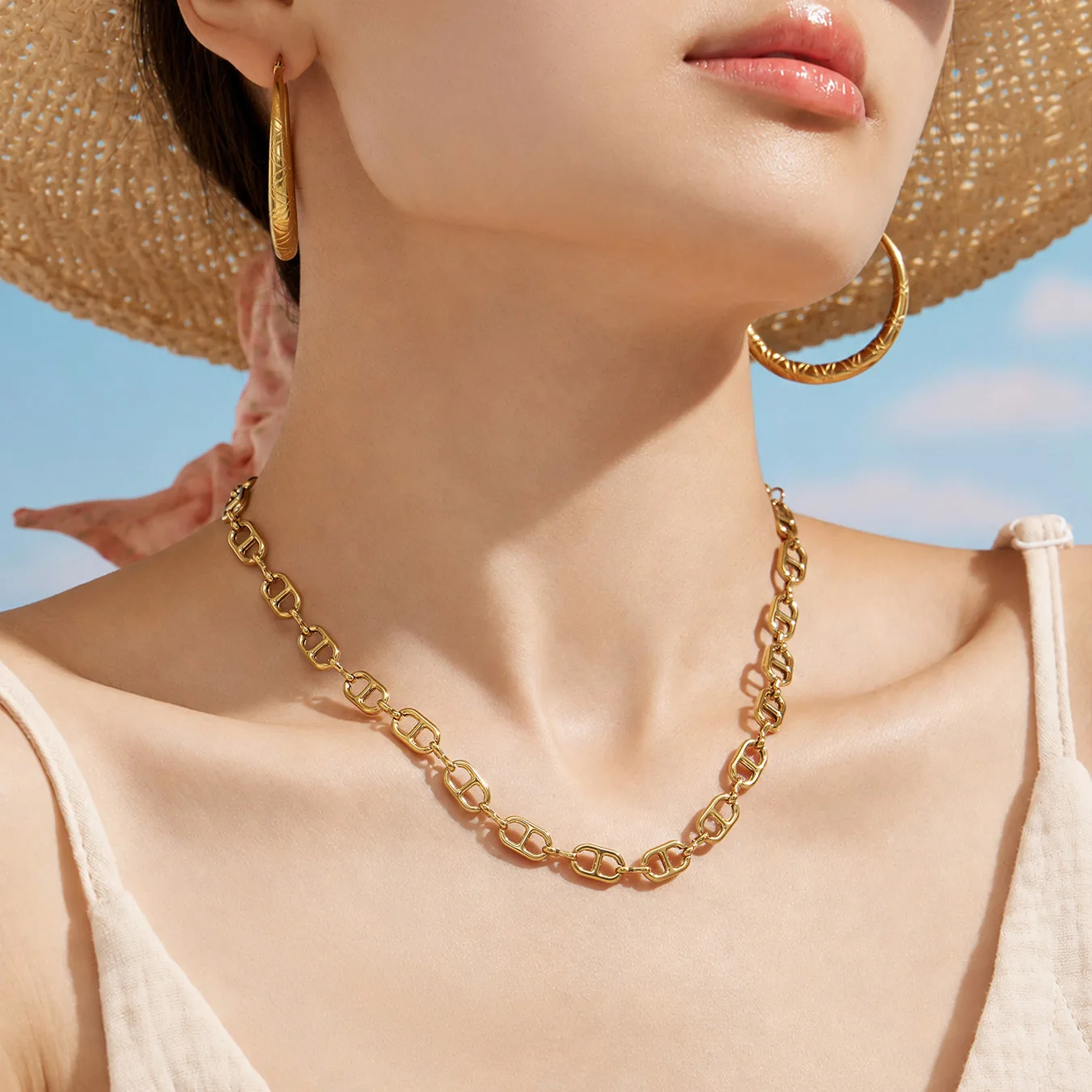 Stainless Steel Anchor Chain Necklaces Bracelets 18k Gold Plated Pig Nose Necklace Bracelet Mariner Link Necklaces Bracelets Set