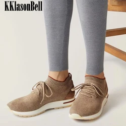 12.19 KKlasonBell Women's Wool Knitted Comfortable Lace-Up Casual Shoes Soft Sneakers