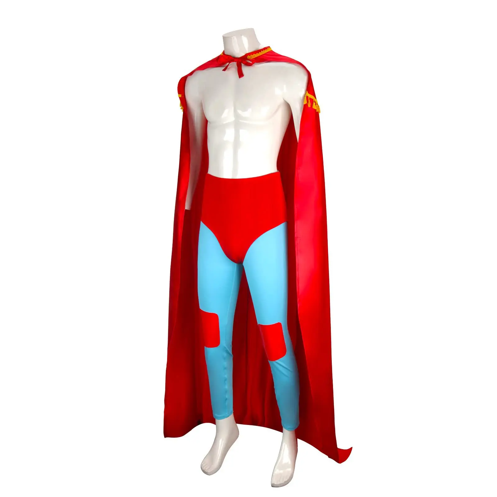 Men's Cosplay Costume Mexican Wrestling Liberty Red Cape Mask Pants Shorts Full Set For Adult Halloween Carnival Party Clothing