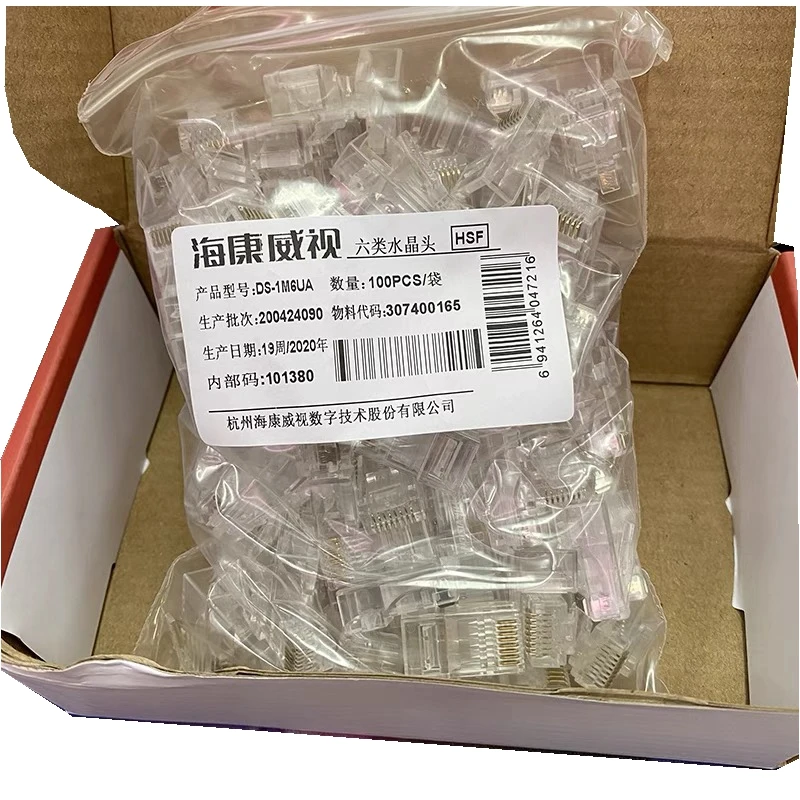 HIKVISION Original UTP CAT6 RJ45 Connector DS-1M6UA Crystal 100 Pieces/Box For IP Cameras Network RJ45 Wholesale