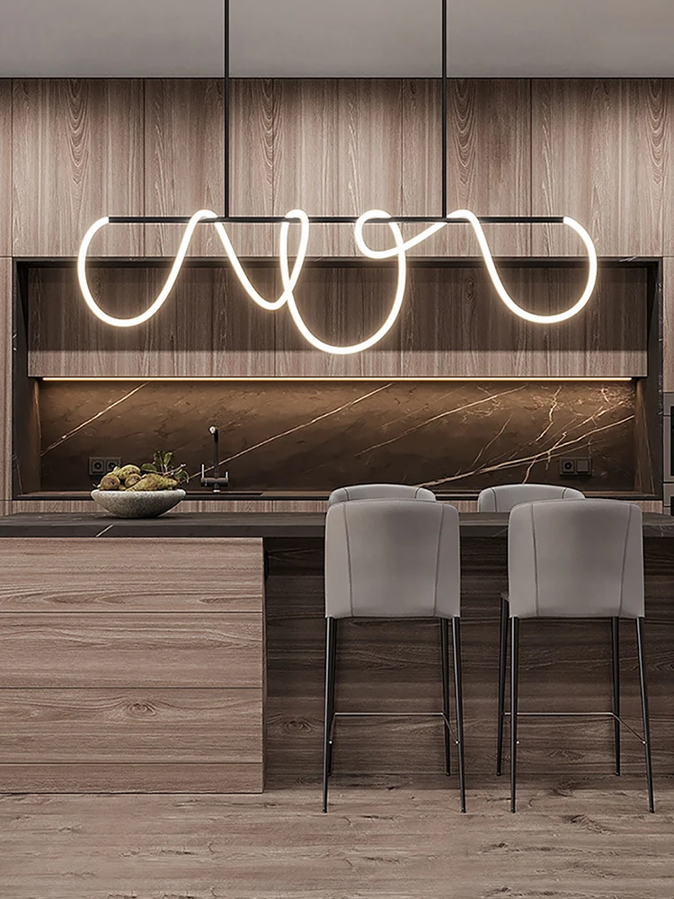Minimalist Lights LED Neon Strip Ceiling Chandeliers Trendy Black/ Gold Hanging Lamps Home Lamps for Living Room Decoration
