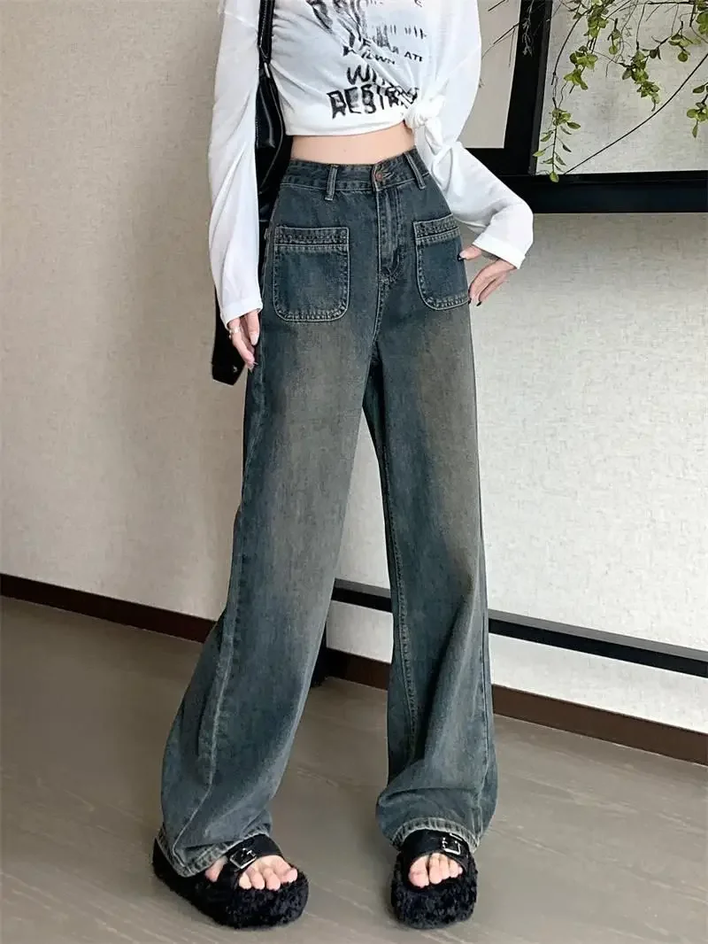 High Waist Wide Leg Women's Jeans Y2K Style 2025 Retro Comfort Stretch Loose Fit Straight Cut Flowy Trousers