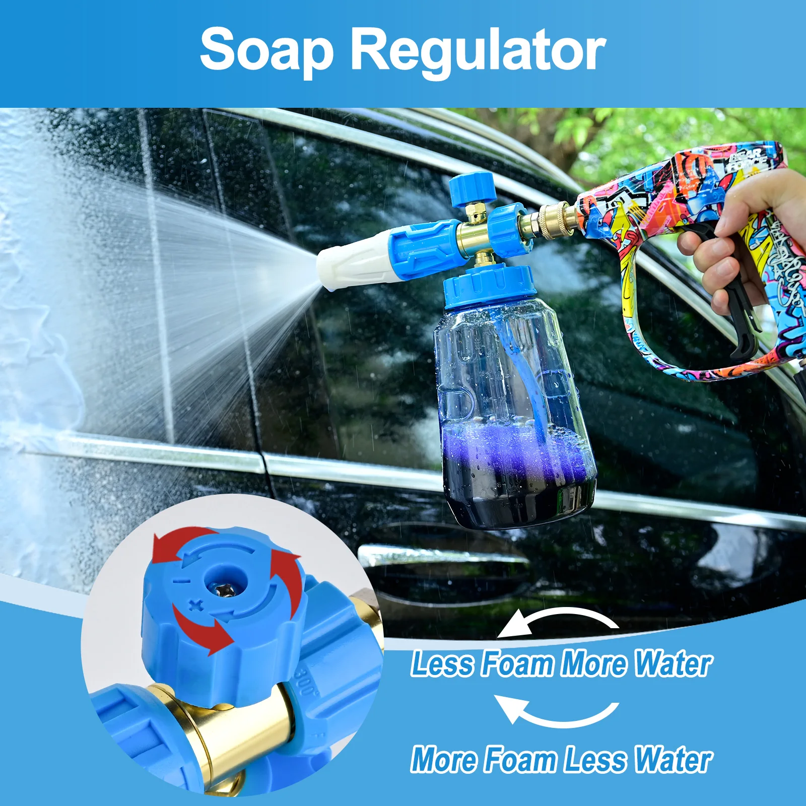 Foam Cannon Foam Generator 1L, Foam Blaster Wide Neck Adjustable Snow Foam Lance for Pressure Washer with 1/4" Quick Connector image 5
