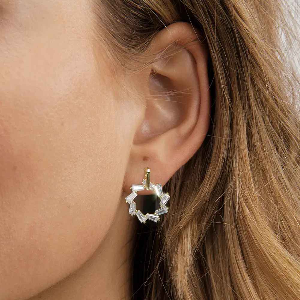 KISS MANDY luxe CZ pendentif rond fleur boucles d'oreilles 925 en argent Sterling Zircon oreille balancent mariée mariage bijoux cadeau APE134