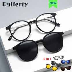 Ralferty Outdoor 5 In 1 Clip On Glasses Frame Round Magnet Sunglasses Men Women's Eyeglasses Night Vision Glasses Male Oculos