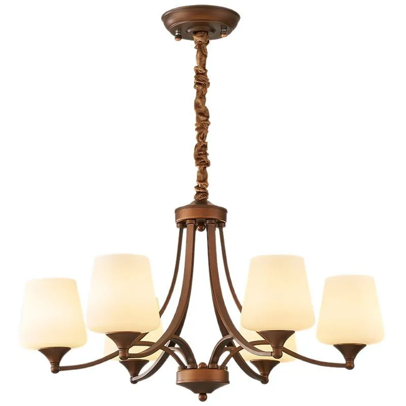 

American antique living room, retro chandelier, solid wood new Chinese lighting high-end sense