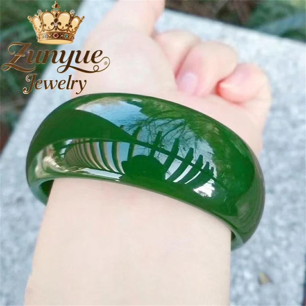 

High - End Natural Hetian Jade Bracelet Widened Green Jade Bracelet, Natural Jade Jewelry Fashion Exquisite Elegant Jewelry Luxu