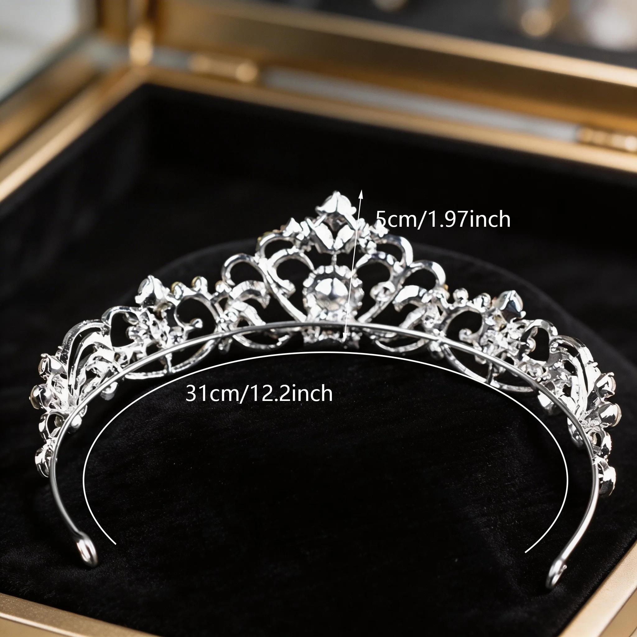 Vintage palace-style hollowed-out rhinestone alloy crown headwear, fully adorned with sparkling crystal accessories image 6