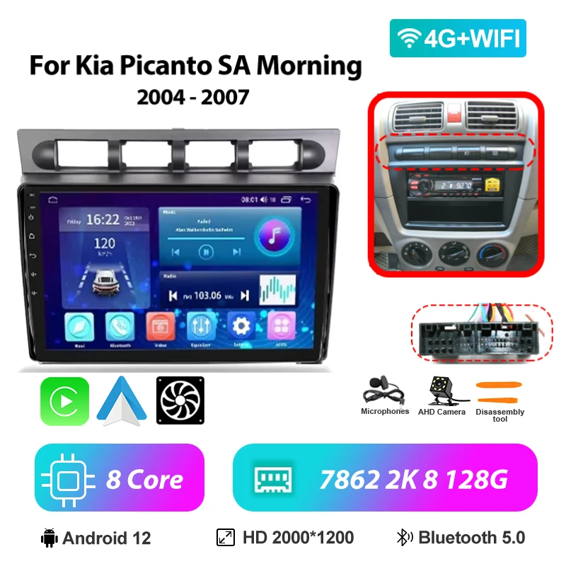 9 "Android Auto Multimedia Voor Kia Picanto SA Mroning 2004-2007 Carplay Speler 2Din Stereo Autoaudio Head Unit navigatie GPS