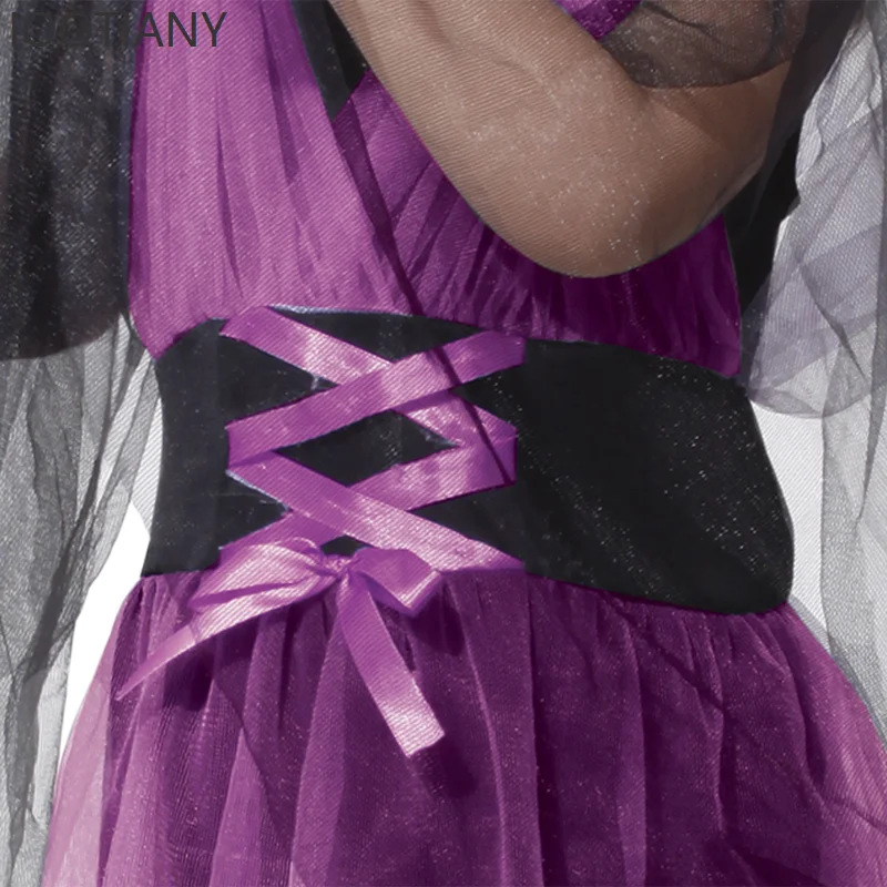Halloween Girls Horror Witch Role Playing Gauze Costume Purple Elf Sweet Cute Children's Dress Stage Performance Clothing Set