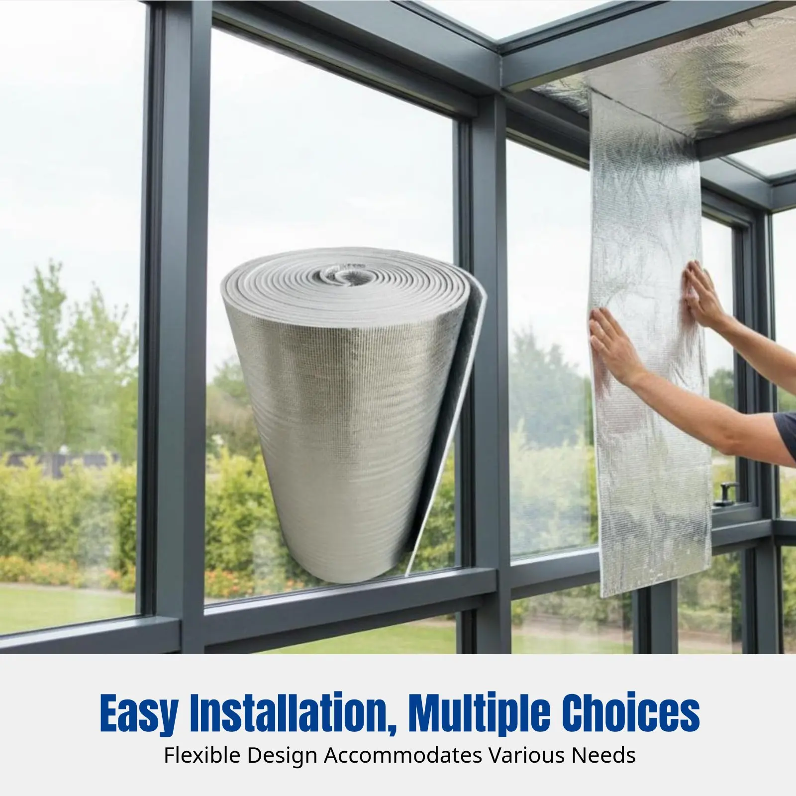 サンルーム天井ガラス用両面アルミ断熱フィルム、サーマルビーズ室内保温フォーム