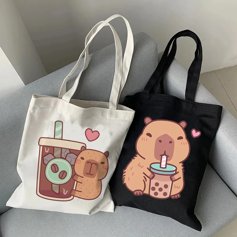 Bolso de mano de capibara para mujer de Hip Hop, bolso de lona para compras, bolso de compras informal de Capibara Eco Harajuku, bolso de mano para mujer
