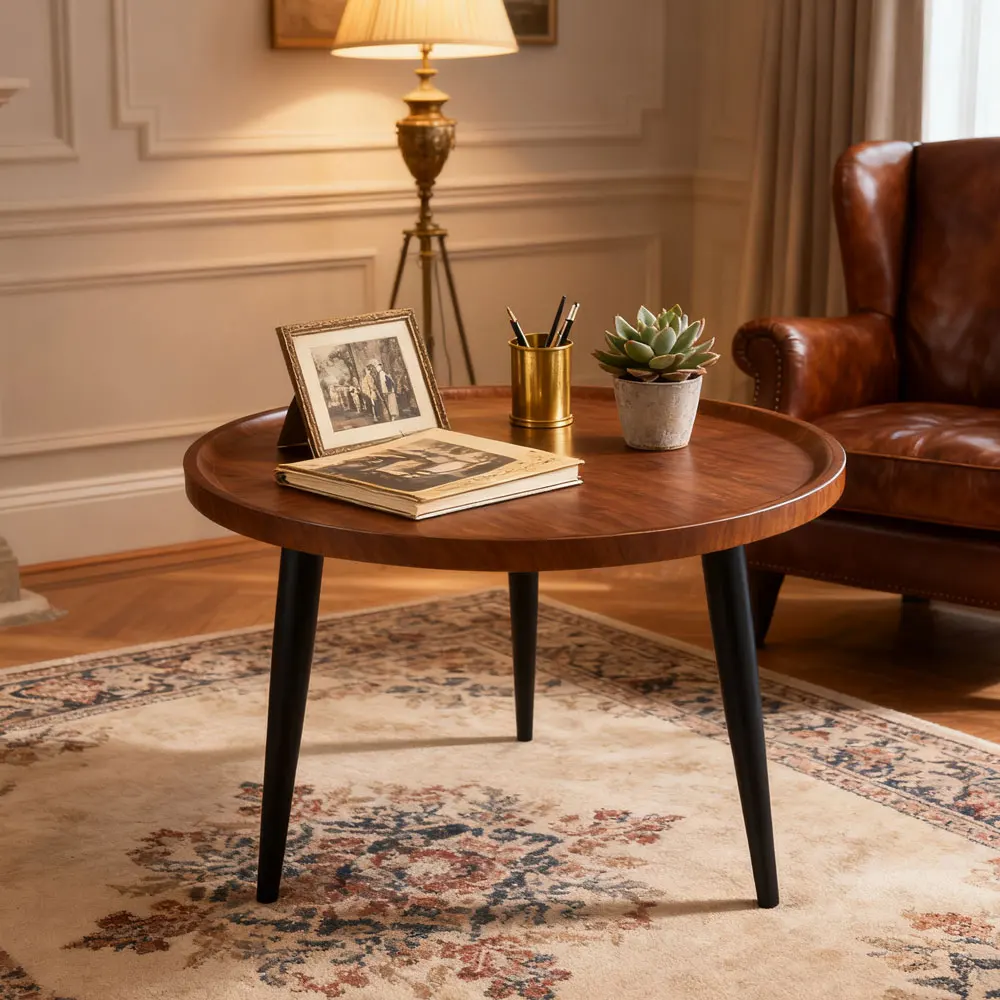 라운드 커피 테이블, 소형 네스팅 커피 테이블, 미드 센추리 모던 커피 테이블 및 엔드 테이블 세트 우드, 간편
