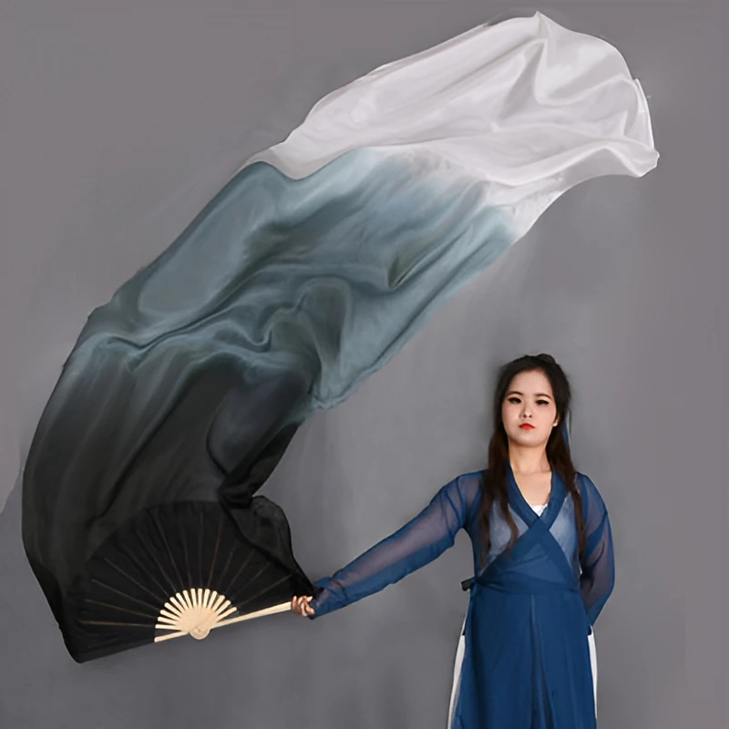 Belly Dance Accessories Fans Gradient Color for Adult Foldable 100% Real Silk Veil Dance Outfit Accessories Performance Suit