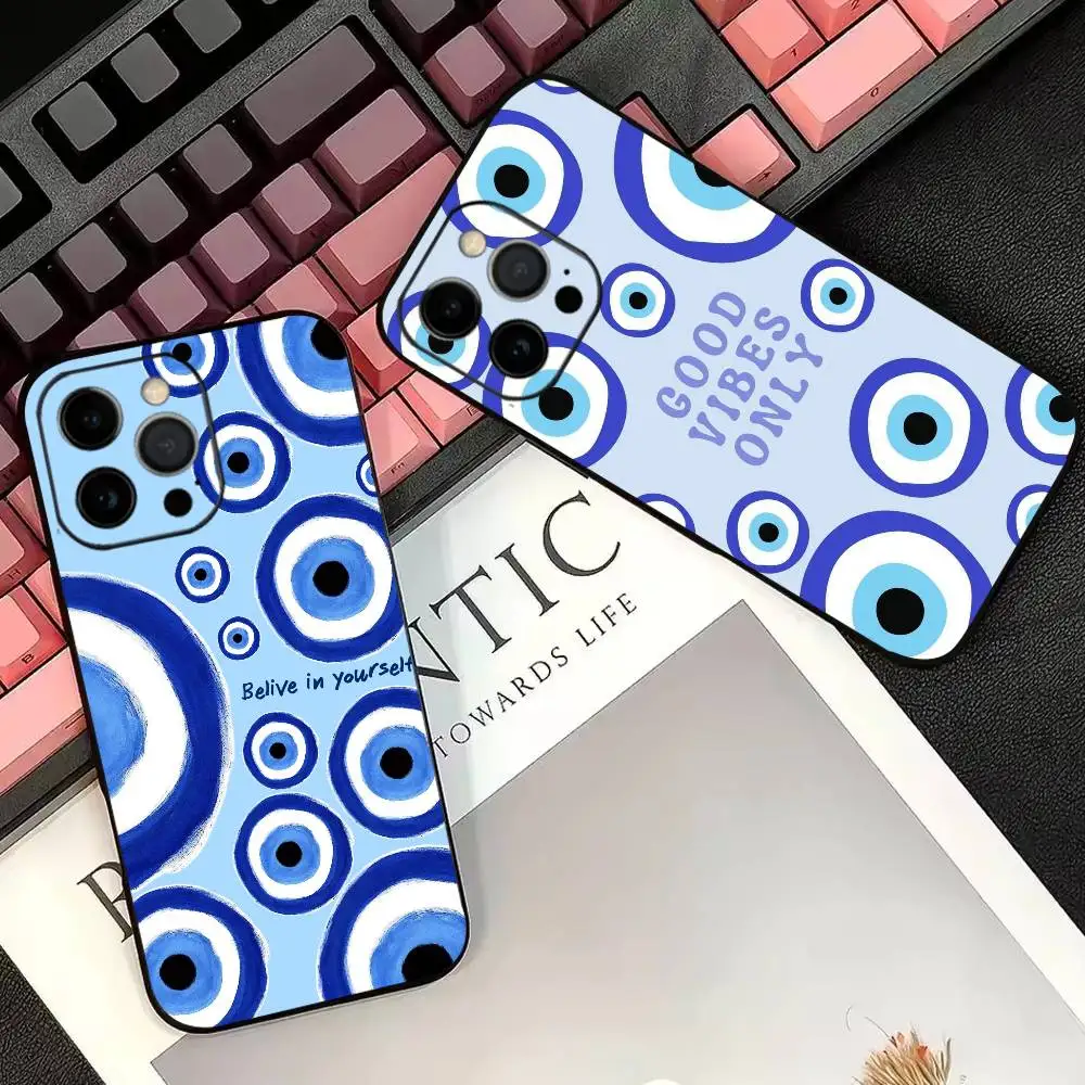 

Lucky Blue Evil Eye Abstract Phone Case For iPhone 17,16,15,14,13,12,11 Plus,Pro Max,XS,Soft Silicone Black Cover