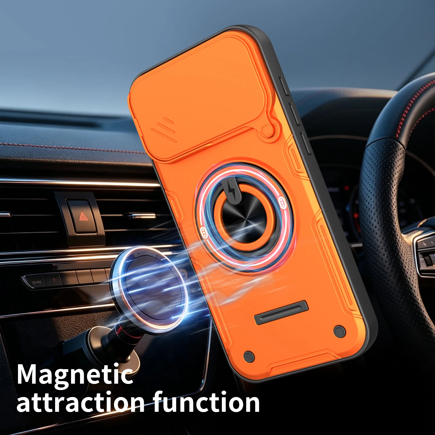Stoßfeste Handyhülle für iPhone 17 16 Pro 17Pro Max mit Schiebe-Kameraschutz, Magnetring-Ständer und Schutzhülle – Detail 2