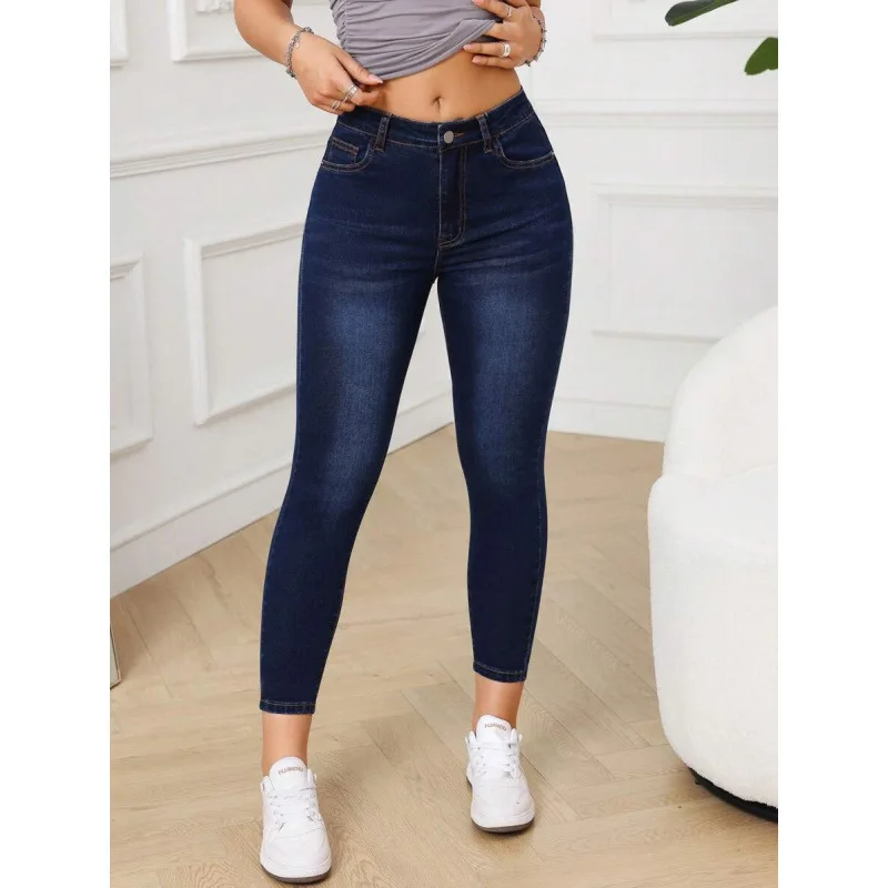 

Джинсы Slimfit из эластичного денима, женские повседневные брюки, нейтральный стиль, другой материал, 100% хлопок, весенний сезон, брюки с высокой талией