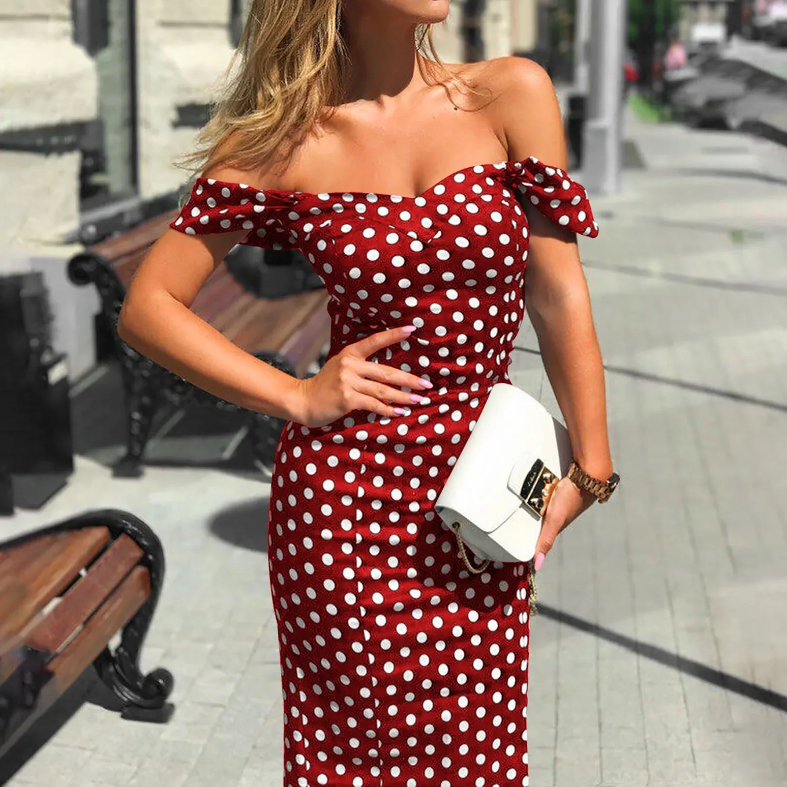 Women's Bra Polka Dot One Shoulder Tight Fit Buttocks Sexy Side Slit Dress Button up Dress for Women