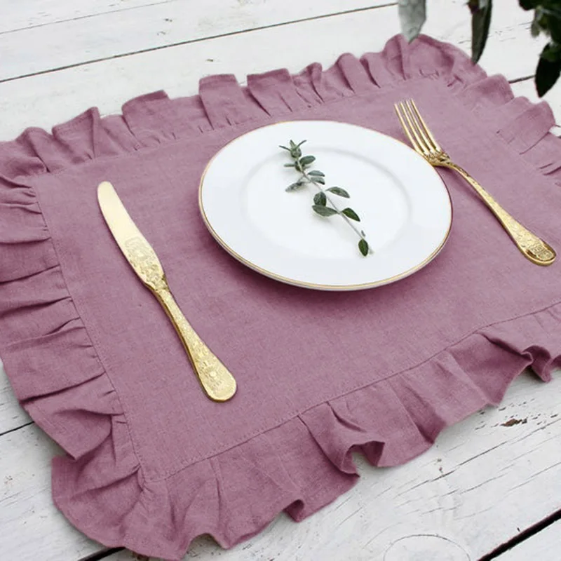 45x45cm 100% Linen Napkins Wedding Dinner Set of 1 Solid Color Flounce Placemats Ruffle Edge Classical Custom Home Table Napkin