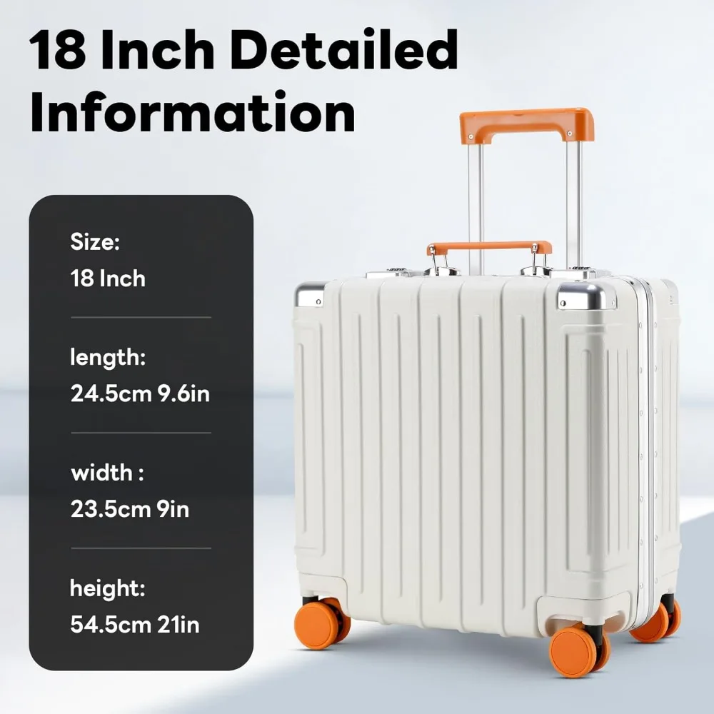 Maleta de mano liviana rígida de 18 pulgadas aprobada por TSA con portavasos y cerradura TSA para viajes