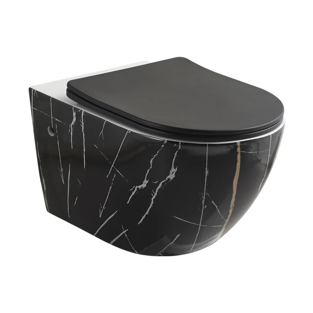 Modern Design Matte Black Wall Mounted One Piece WC Bathroom Ceramic Toilet Rimless P-Trap Hotel Villa Use Dual-Flush Concealed