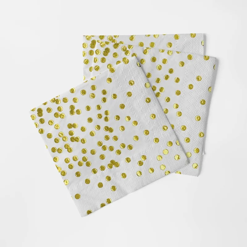 Serviettes à pois estampillées en or à 2 couches, 33cm, 10/20 pièces, serviettes à Cocktail de qualité alimentaire, serviettes de fête de vacances, papier de découpage DIY