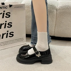 Black Retro Mary Jane Shoes Women's Versatile Spring 2025 New Japanese Style Heightening Fashion Single Shoes PU Material