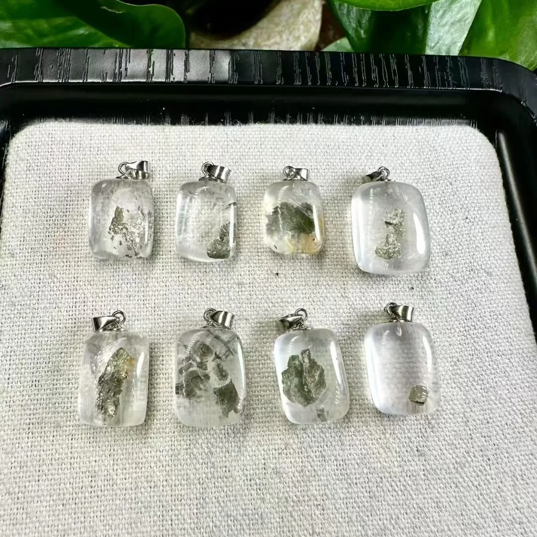 

1 шт. Fengbaowu натуральный пирит кварц квадратный кулон стерлингового серебра 925 пробы кристалл Рейки целебный камень ювелирные изделия подарок для женщин