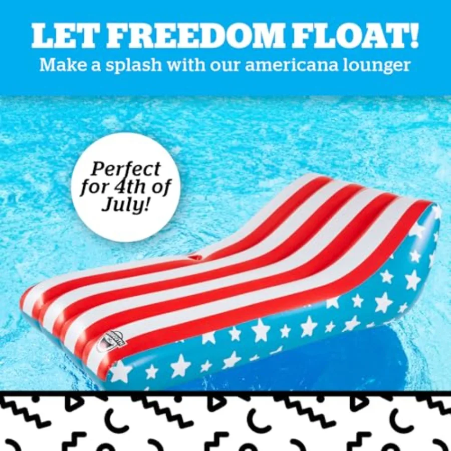 Patriotic pool raft float for 4th of July pool party, inflatable vinyl, red white and blue, extra-large capacity for 4 people